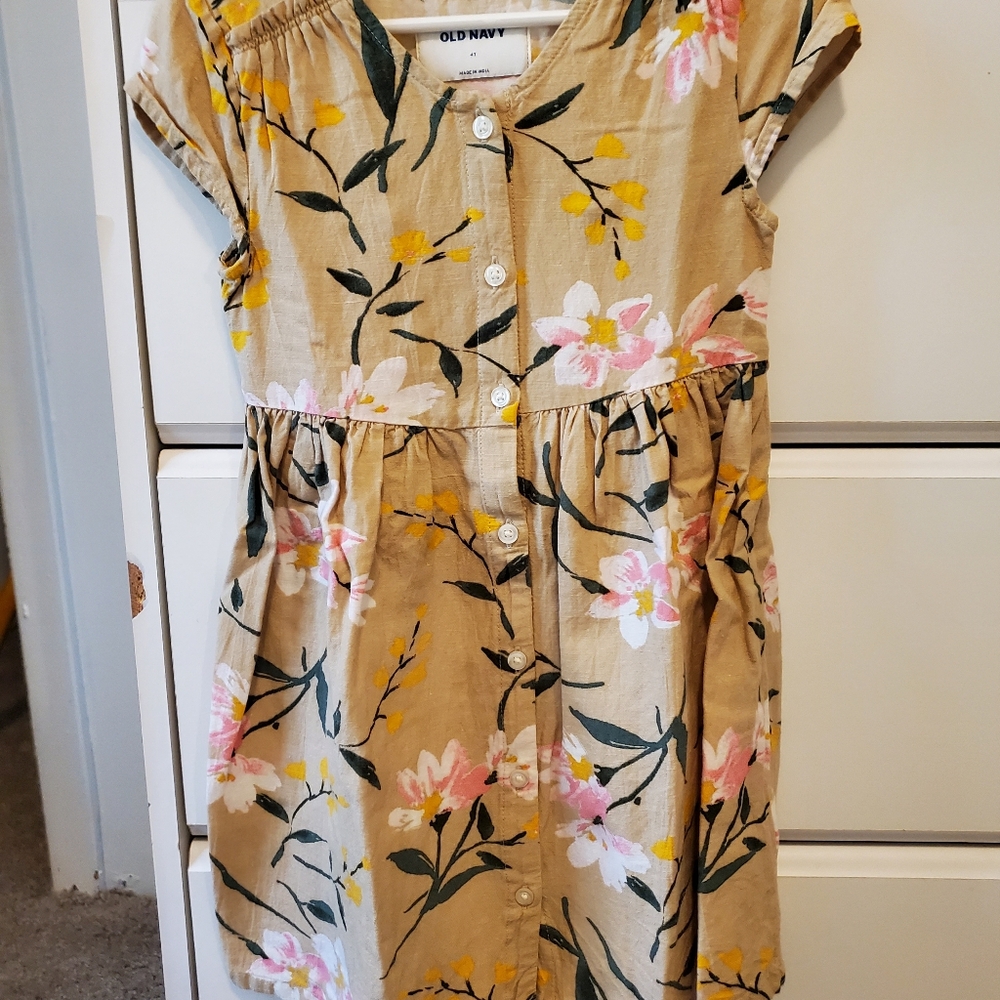 Old Navy Yellow and Pink Flutter Sleeve Sundress